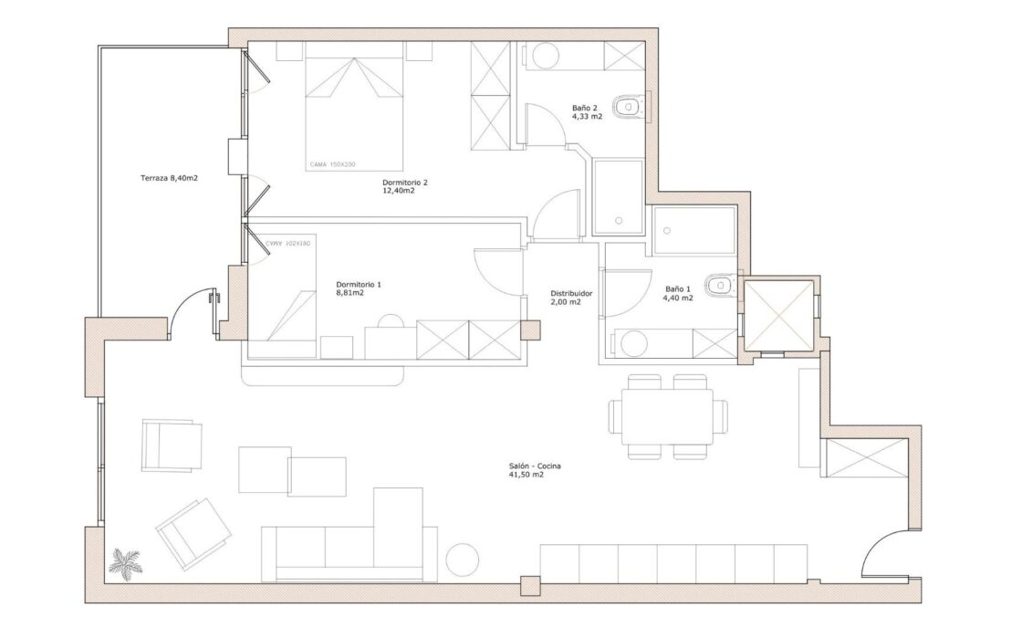 Апартаменты 3 комнаты в Мадриде с террасой 115 кв.м