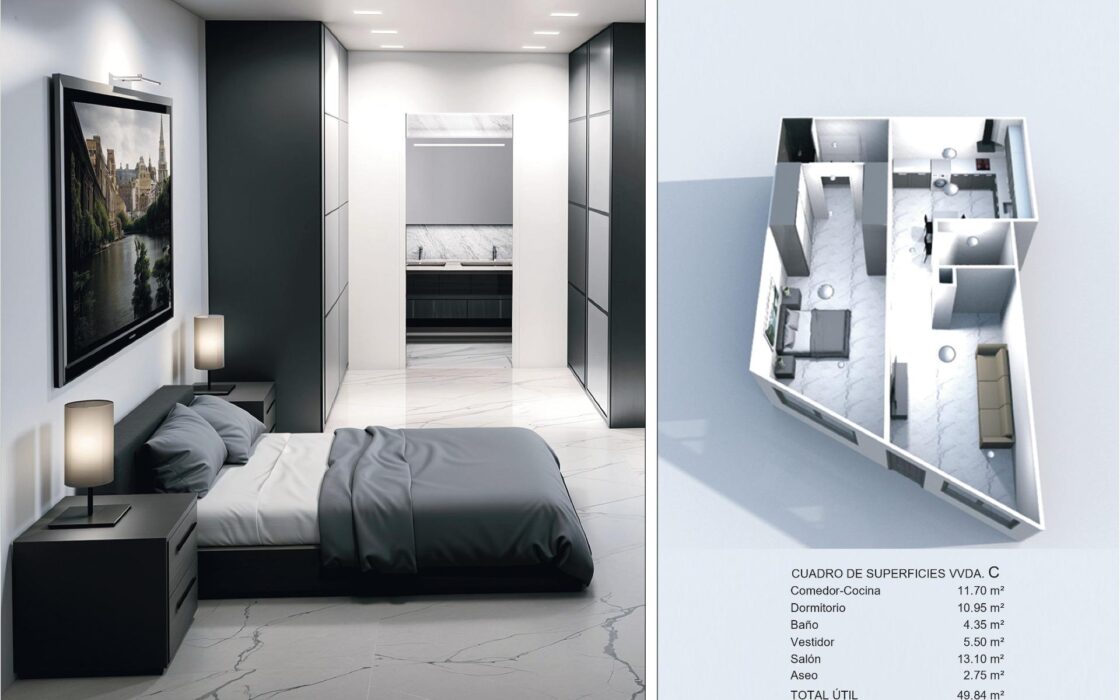 Апартаменты в Торревьехе у моря 45.57 кв.м с 2 комнатами