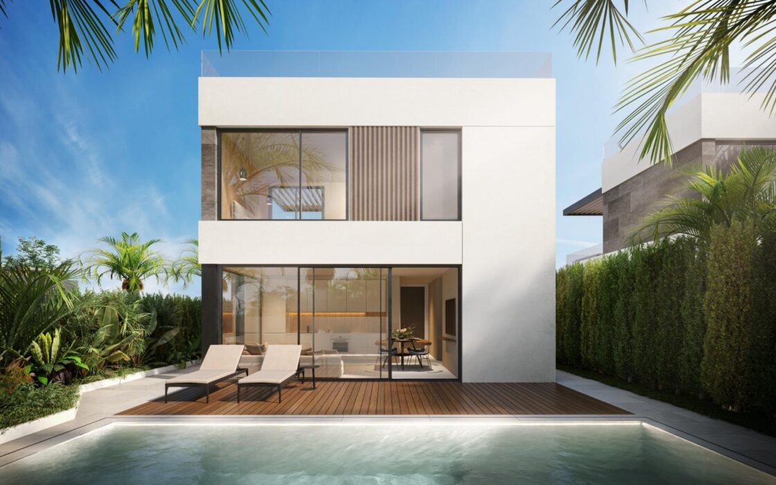 Сучасна вілла в Ла-Нусії з панорамним солярієм та басейном