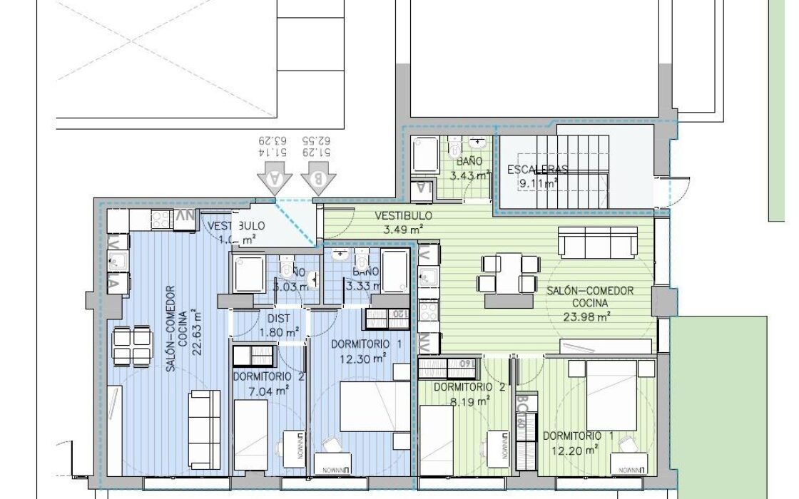 Апартаменты в Мадриде 62 кв.м, 3 комнаты в Nueva España