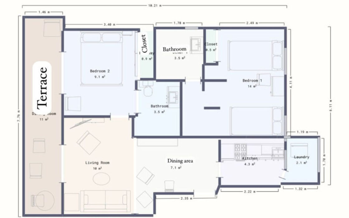 Квартира с террасой у моря в Калахонде, 90 кв.м, 3 комнаты
