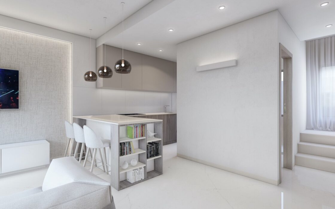 Новые виллы в Вилламартине с террасой и видом на море