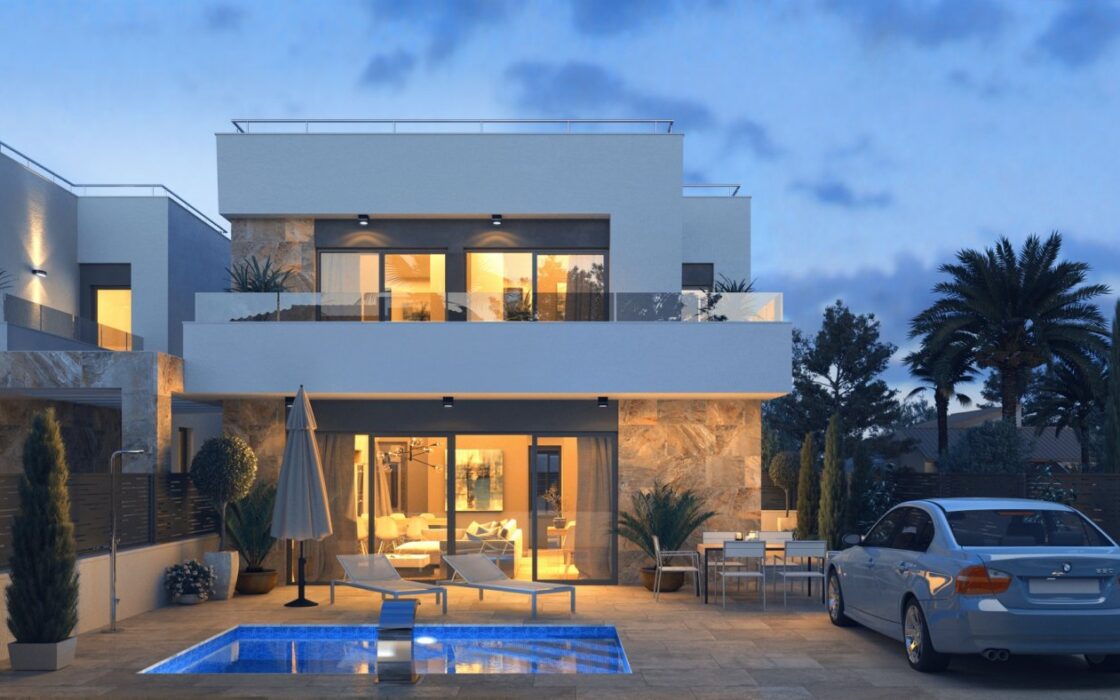 Новые виллы в Вилламартине с террасой и видом на море