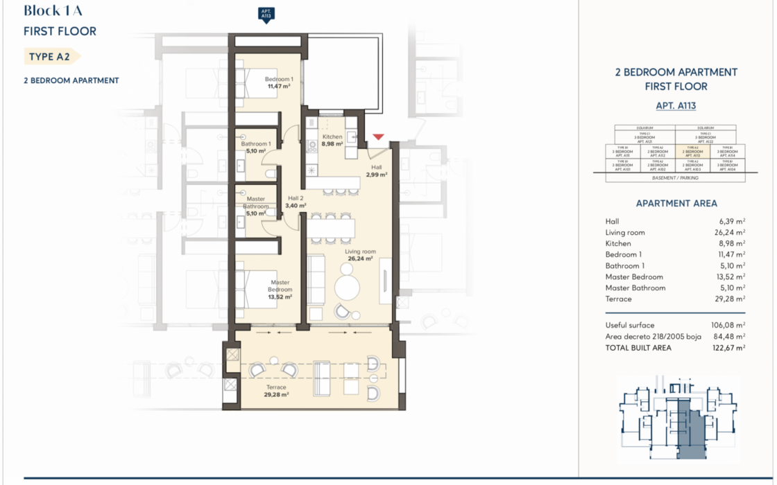 Трикімнатна квартира з терасою в Естепоні 122.67 кв.м