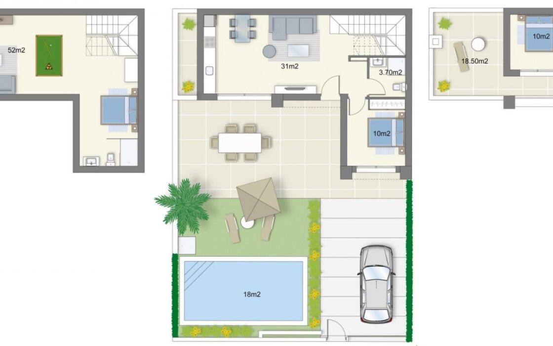 Новые виллы в Сьюдад-Кесада с видом и террасой 170 кв.м