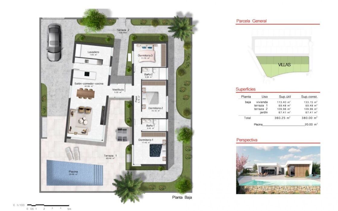Одноетажні вілли з басейном у Мурсії, 3 спальні