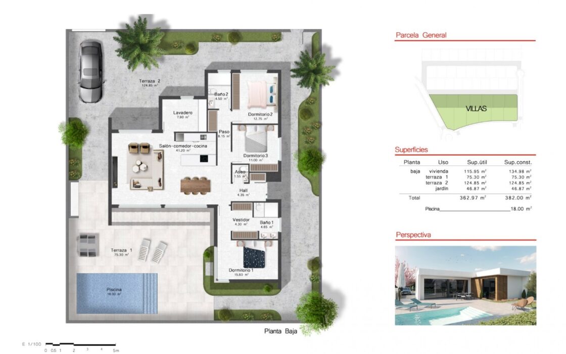 Одноетажні вілли з басейном в Альтані, Мурсія 320 кв.м.