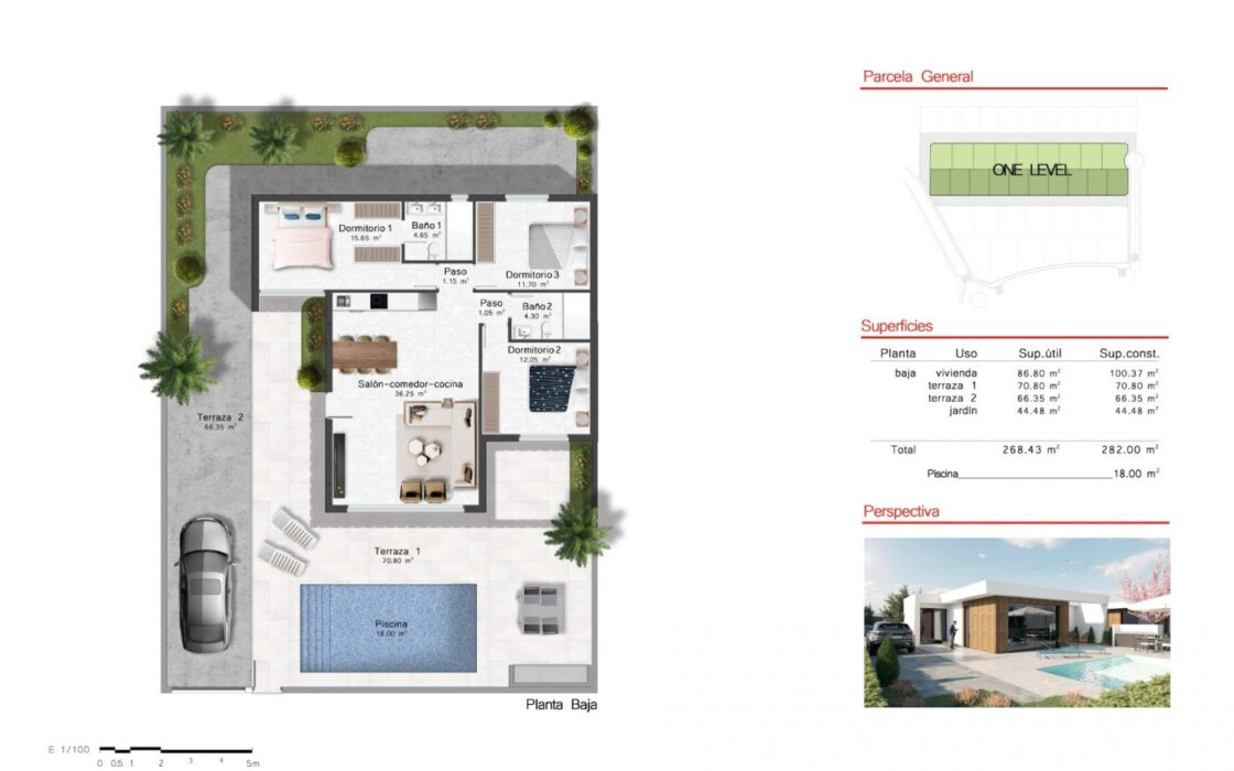 Одноэтажные виллы на гольф-курорте Альтона, Мурсия, 3 комнаты