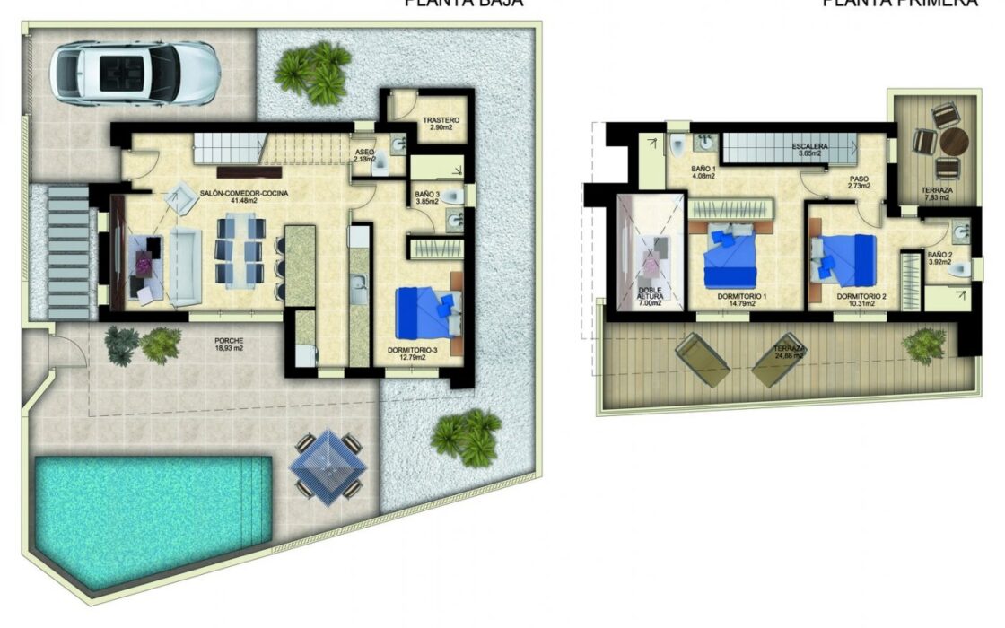 Нові вілли з терасою в Бенихофарі, 3 спальні, 135 кв.м